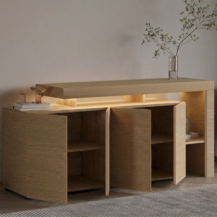 Hanah Home Consola Beliz Roble Cálido y Roble Zafiro con Luz LED